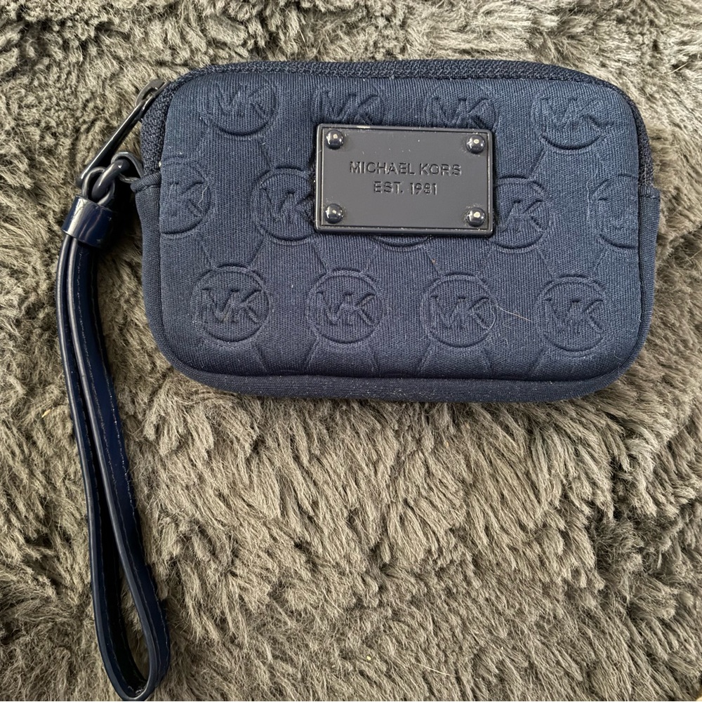 Michael Kors Navy Embossed Logo Wristlet with Strap